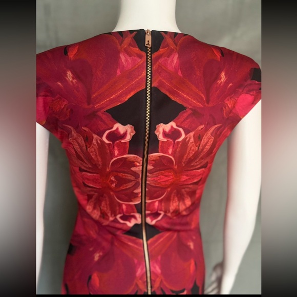 Ted Baker Red Floral Sheath Dress – Size 2 (US 6/M) – Holiday Midi - Picture 5 of 7
